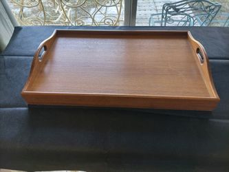Vintage Mid Century Modern Dolphin Teak Folding Breakfast Tray  / Danish Modern Lap Desk .