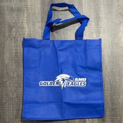 Blue & White American Military University AMU Golden Eagles Reusable Tote Bag
