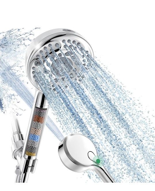Brand New Filtered Shower Head with Handheld, 9-Spray Setting Detachable Showerhead with Filters, Shower Head for Hard Water - Filtered Chlorine, Impr