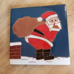 Gallery Art Tile Santa Hand Painted 6” Square Christmas Holiday Trivet Decor