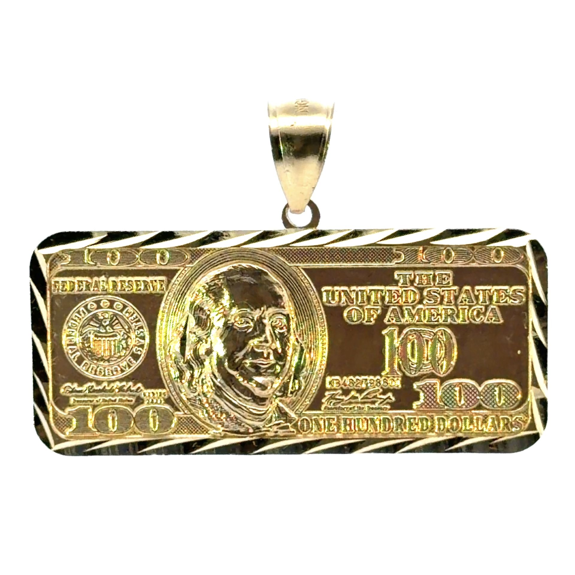 Men’s Woman’s 10k Yellow Gold 1.5” Inch Hundred Dollar Bill Pendant For Necklace GP3118070