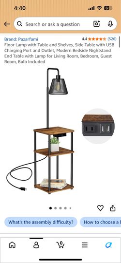 Floor Lamp with Table and Shelves, Side Table with USB Charging Port and Outlet, Modern Bedside Nightstand End Table with Lamp for Living Room, Bedroo