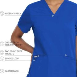 NEW! COMENII 3 Pocket V-Neck Anti-Wrinkle Medical Scrub Top for Women, Royal Blue, Size Large