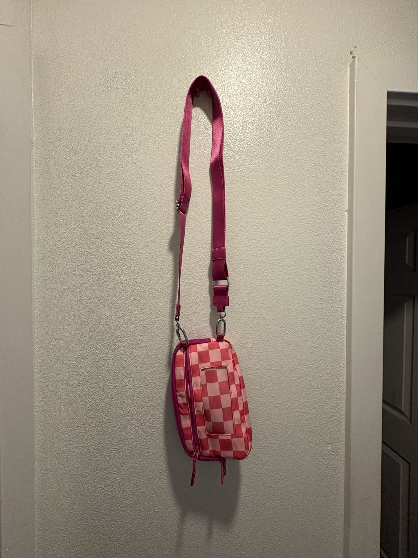 Pink Checkered Crossbody Wallet