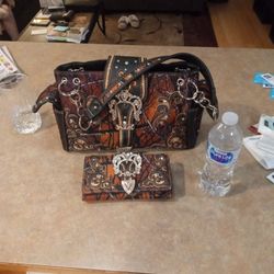 Rhinestone Purse With Tri-fold Wallet