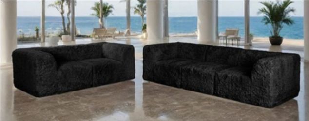 Brand New Black Super Plush Compressed Foam Modular Design Sofa & Loveseat