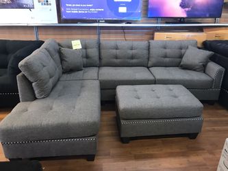 💎Sectional with studded frame with matching ottoman 💎 JORDAN HOME FURNITURE 💥 3 MONTHS NO INTEREST 💥