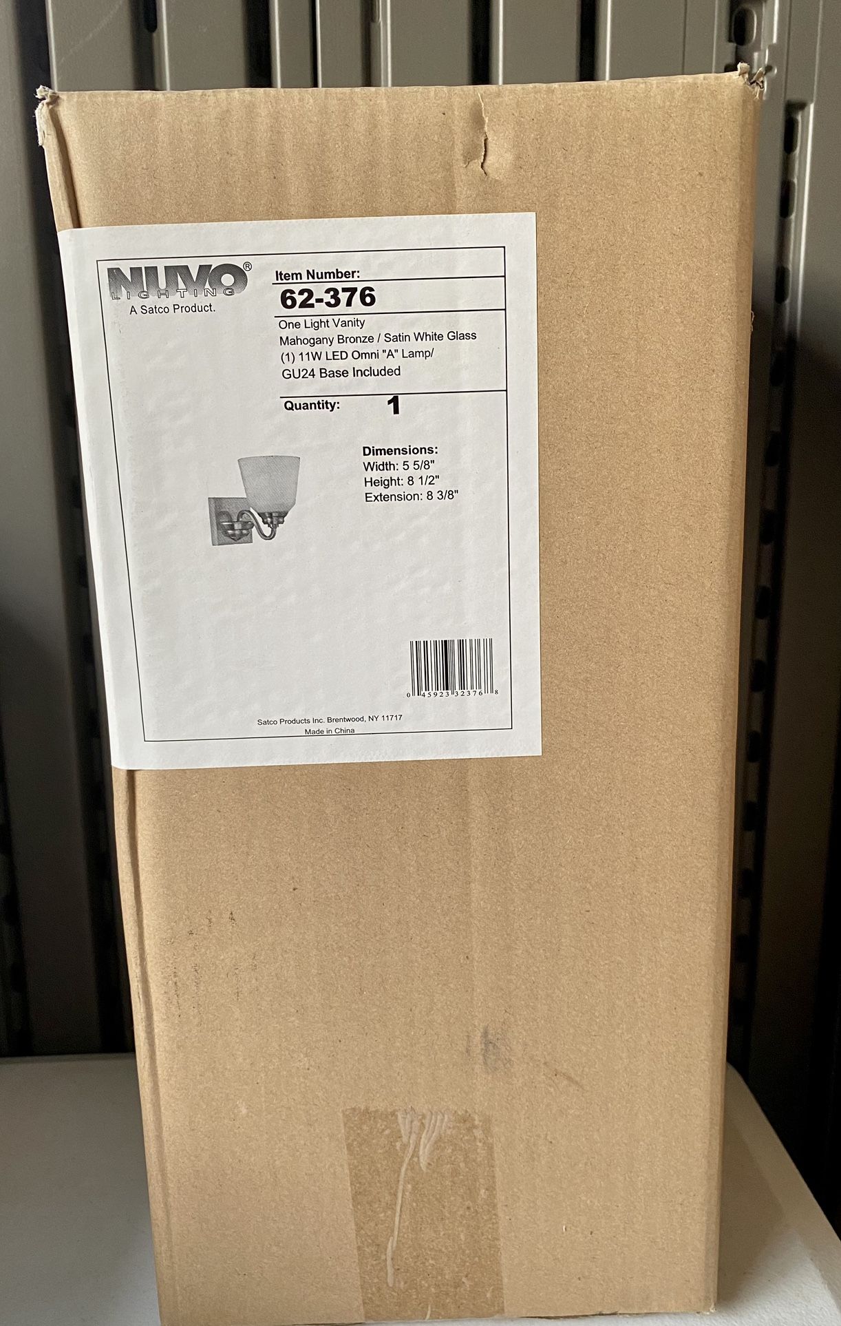 New In Box Dorm Wall Light Desk Vanity Lamp Vanity Mahogany Bronze Satin White Glass