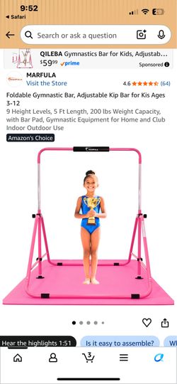 Gymnastics foldable practice bar with mat