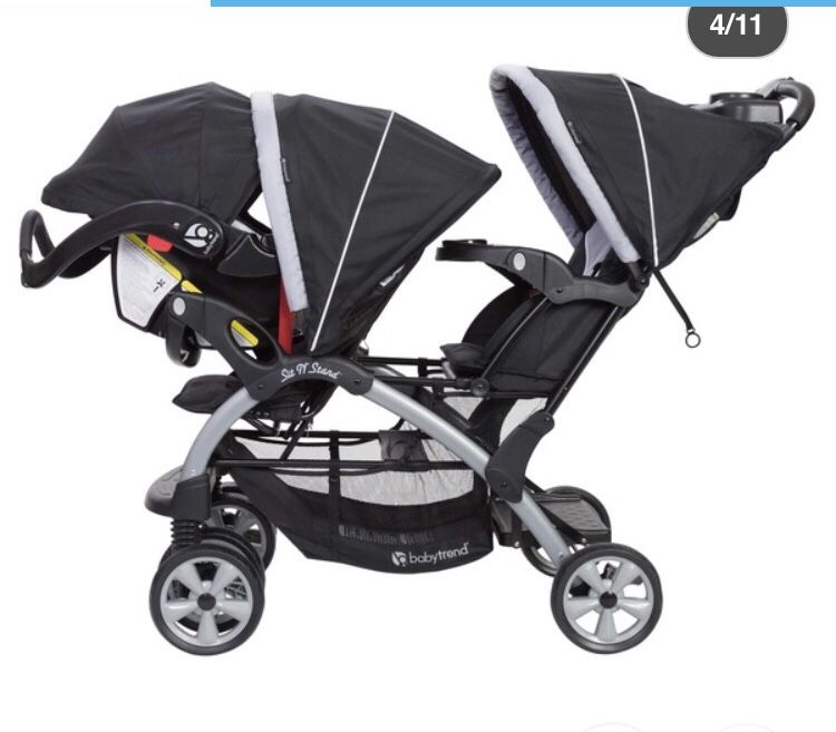 Double stroller with one car seat and base