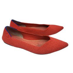ROTHY’S Womens 'The Point' Persimmon Red Knit Ballet Flat Size 10 M Casual Shoes