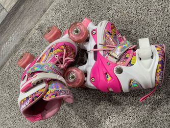 Good condition Girls Adjustable Roller Skates Light-Up Wheels,Durable Beginner Quad Skates with Front Stopper,Comfortable,Smooth Rolling,Indoor Outdoo