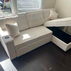 New Beige Sleeper Sectional Sofa Couch w/ Storage!