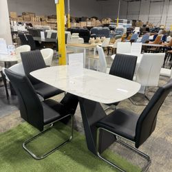 Modern Sintered Stone Dining Table With 4 Chairs (1/16)
