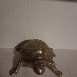 Vintage Brass Turtle Trinket Box With Hinged Lid 