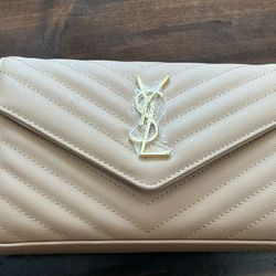 FANCY Designer CLUTCH PURSE BEIGE & GOLD BURGUNDY INTERIOR 