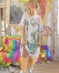 NWT RARE Magnolia Pearl Spirit Dragon Tee Dress True White One Size OS Midi Maxi