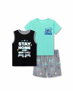Boys Pajama Set 3-Piece - Games Black & Gray, Size 8