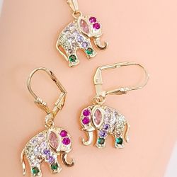 14k Gold Plated Elephant Necklace & Earrings 