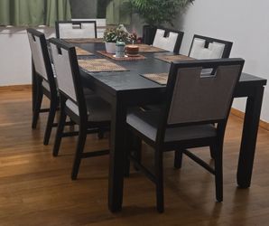 Brookline 7 Piece Black & White Upholstered Dining Set