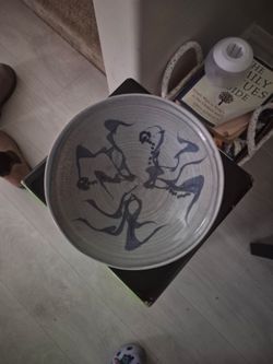 Japenese Handmade Ceramic Bowl with Blue Brushstroke Design