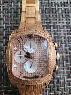 Aqua Master Diamond Chronograph Men's Tonneau Watch Quartz Gold Plated