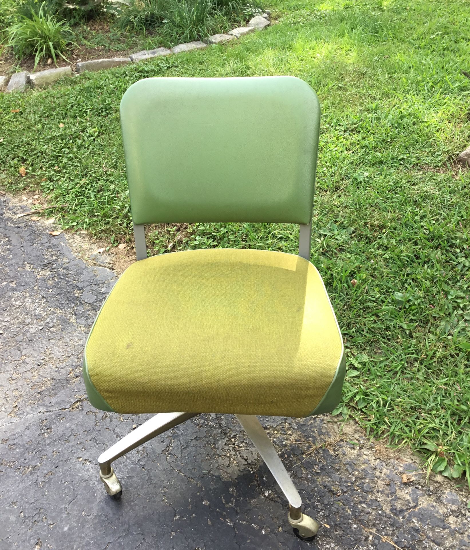 Vintage Green Vinyl and Upholstery Rolling HON Office Desk Chair