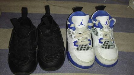 Baby shoes black huraches and blue and white jordans both size 6c for the low