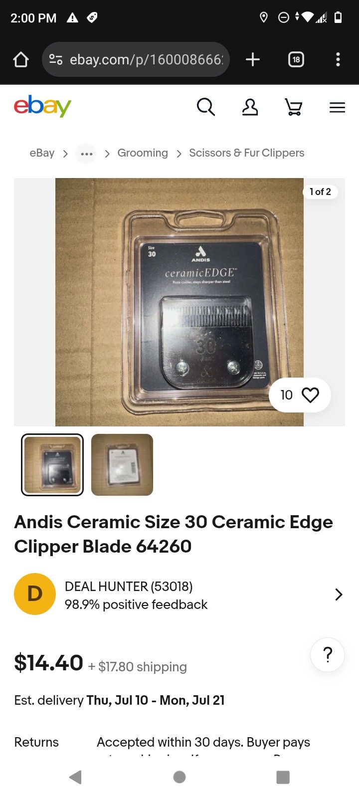 Andis Ceramic Size 30 Ceramic Edge Clipper Blade 64260