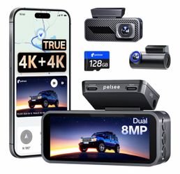 4K + 4K Dash Cam Front and Rear, 128GB Card Included