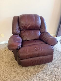 Maroon oversized leather rocker recliner chair