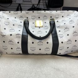 MCM White Vinyl Travel Duffle bag 