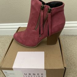 Journee Women's Faux Leather Stacked Wood Heel Booties Wine EUR 38 US 8