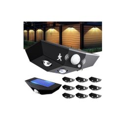 12 Pack Solar Fence Lights, Motion Sensor Outdoor Light with 3 Sided Lighting, 60 Lumens Fence Light Solar Powered, Solar Lights Outdoor Waterproof wi