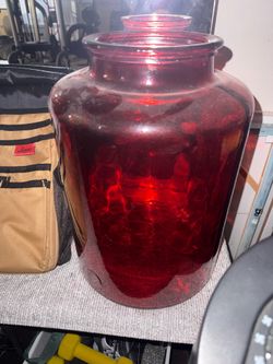 Large Ruby Red Glass Decorative Floor Vase