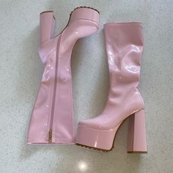 azalea wang boots selena pink 6.5 platform knee high