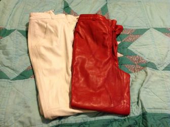 Red and cream 100% leather pants