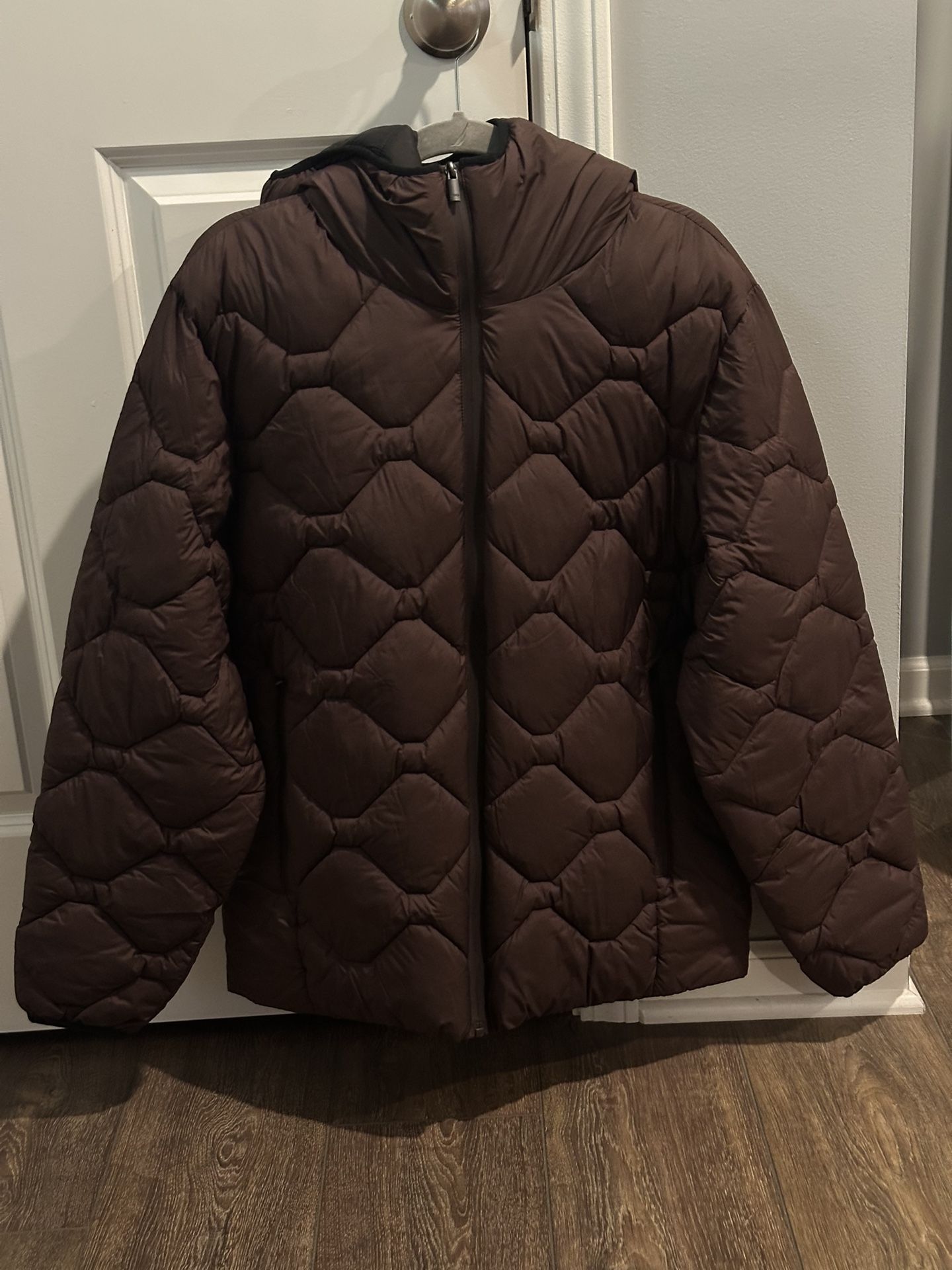 Mango Men’s Large Puffer Jacket Water Repellant Anorak Burgundy 