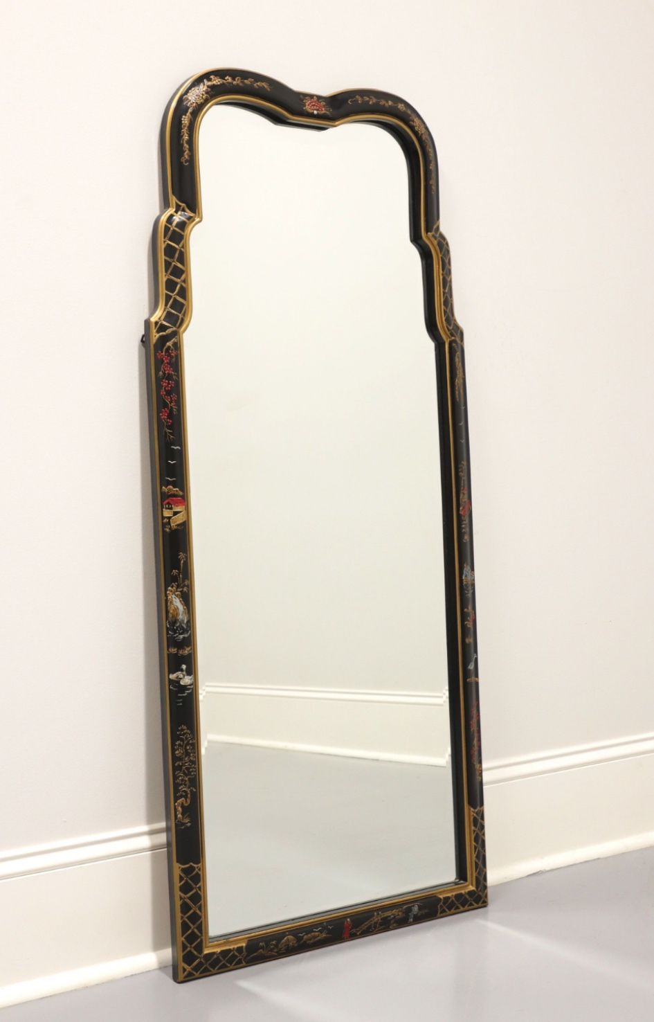1970s Chinoiserie Vertical Black, Gold and Red Mirror