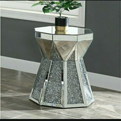 Mirrored End Table Faux Crystals Brand New In Box Firm Price $380
