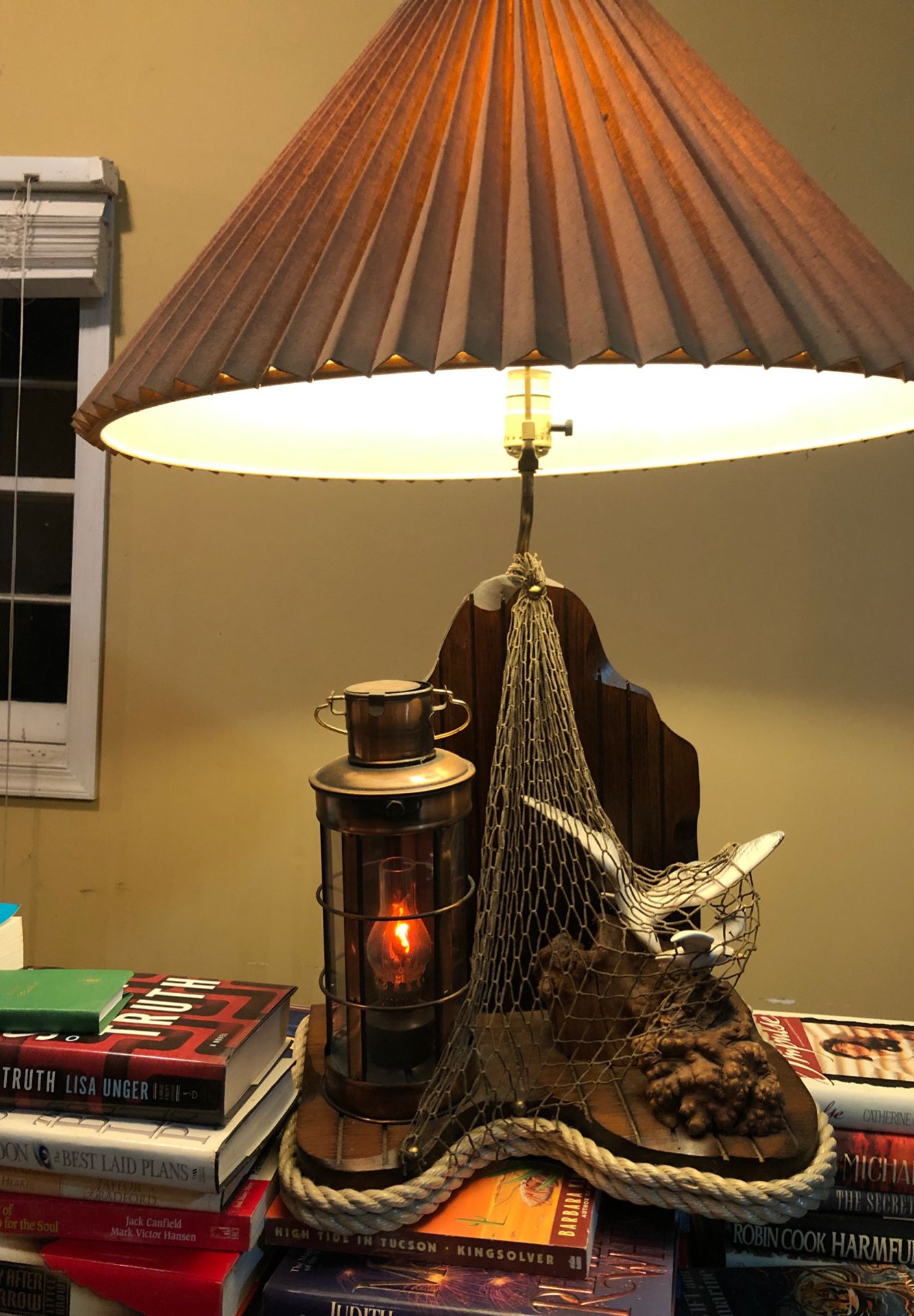 Unique antique beach lamp with light up lantern