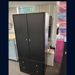 New In Box 66"x30" Black Wooden Wardrobe Closet Cabinet w/ Hanging Rod dresser
