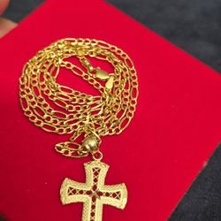Real Gold 10k 24" Long With A Cross Pendant