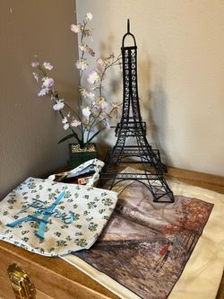 Eiffel Tower Metal Sculpture, Purse/Tote Bags, Pink Orchids Floral
