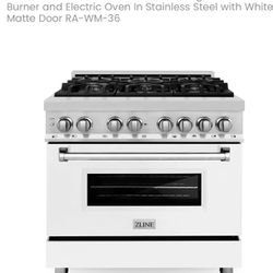 New In The Box: ZLINE 36" Professional Gas Burner/Electric Oven in DuraSnow® Stainless with White Matte Door, RAS-WM-36