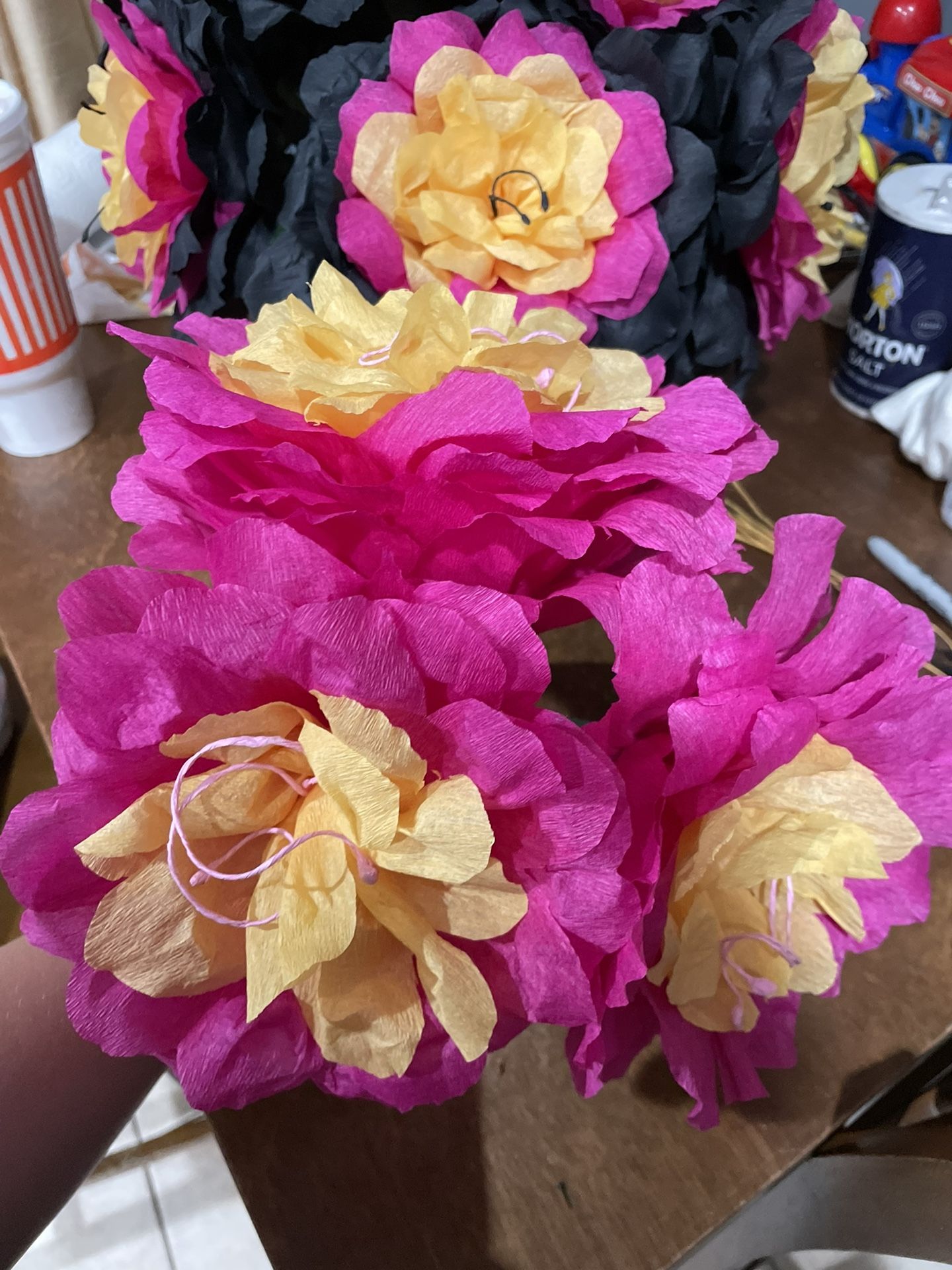 Hand Made Paper Flowers And Clay Vases 