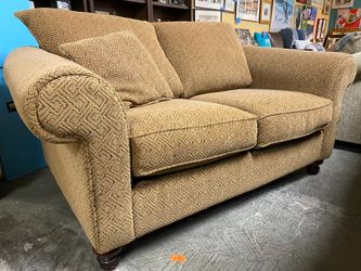 Light Brown Geometric Pattern Upholstered Loveseat