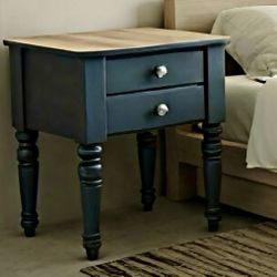 Solid Wood, Butcher Block, Top, Charcoal, Gray Mat, Nightstand/End Table With Drawer