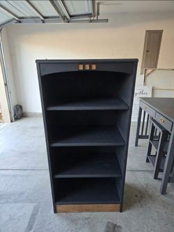 Ethan Allen Black Painted Wood Bookcase with 5 Shelves
