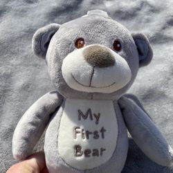 Kelly Baby Gray My First Bear Rattle Soft Plush Toy With Stroller Pram Clip